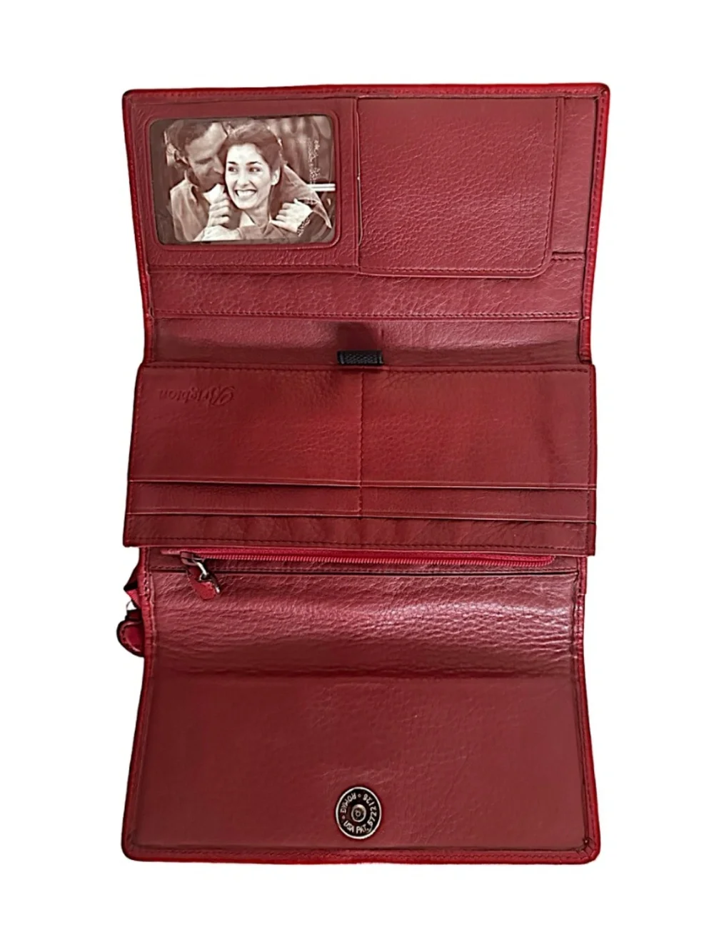 BRIGHTON Leather Crossbody Bag 7.5”x 4.5”x 2” Red & White Trifold